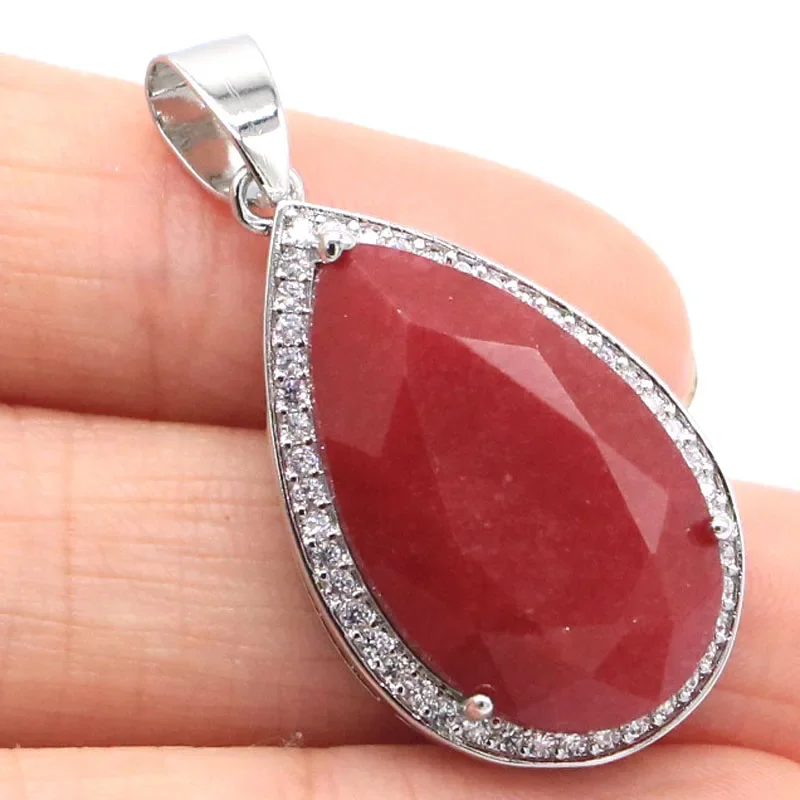 5g Real Customized 925 Solid Sterling Silver  PENDANT Drop Shape Real Blue Sapphire Real Red Ruby Green Emerald White CZ Bride W