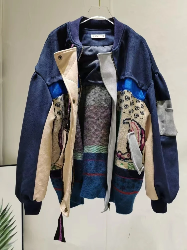 

Korean Harajuku Ulzzang Women Coats Vintage Hit Color Patchwork Oversize Female Jackets Streetwear Warm Parkas Coat