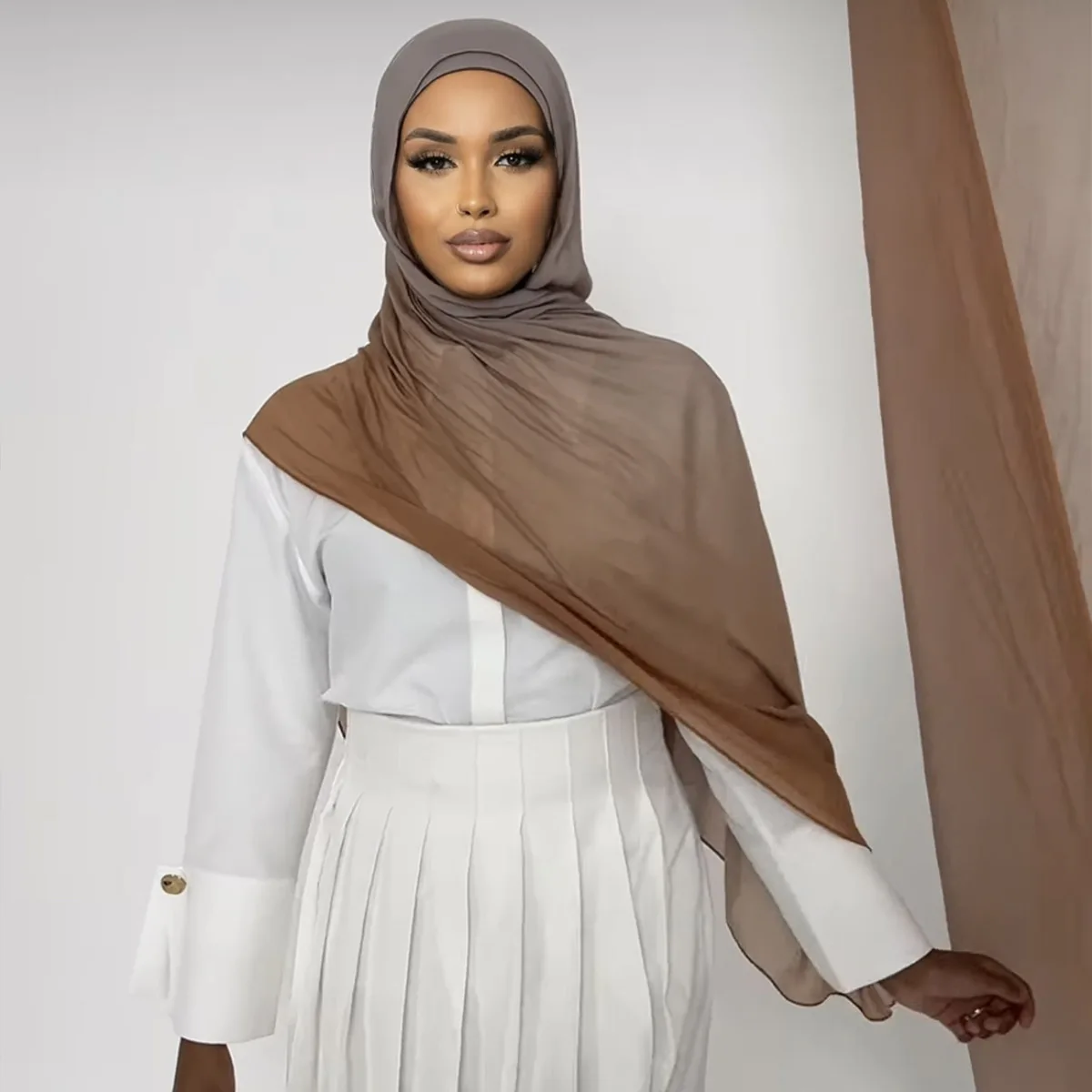 Ramanda Bambus Modal Rayon Hijabs für Frauen Lady Double Stitching Schal Schals Musulman Gradient Kopftuch Islamischer Turban – Detail 10