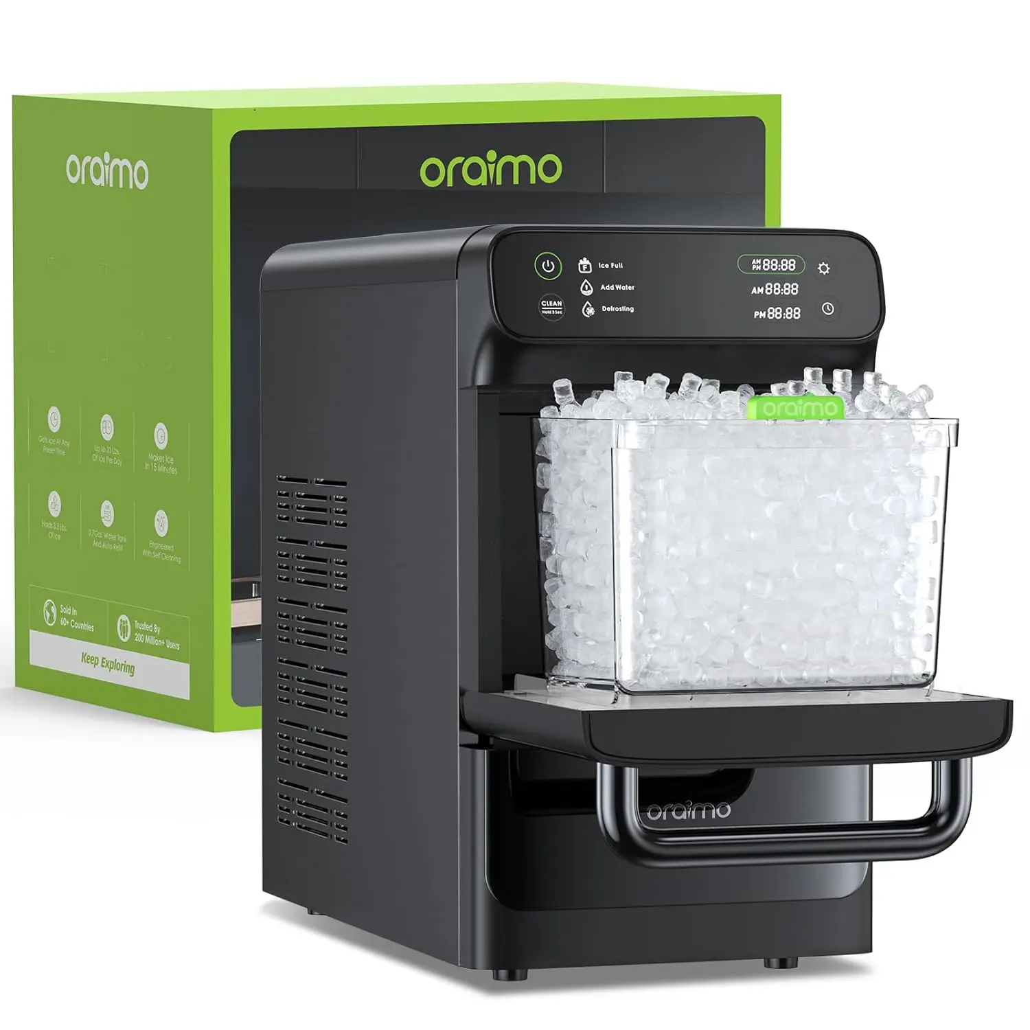 

Oraimo Nugget Ice Maker, Ice Makers Countertop, 33 lbs/Day, Time Preset on LED Display, Self-Cleaning & Auto Water Refill