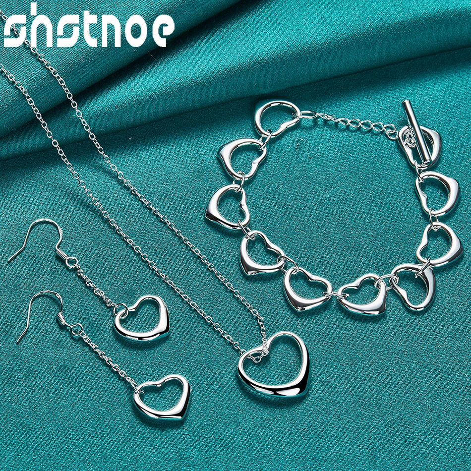 

925 Sterling Silver Charm Cute Heart Pendant Necklace Earring Bracelet Series Jewelry Sets For Woman Bridal Wedding Accessories