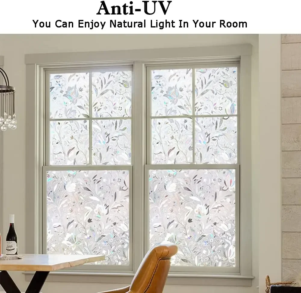 Window Film Decorative Window Privacy Film 3D Stained Glass Sticker Anti-UV Sun Blocker Heat Control for Home