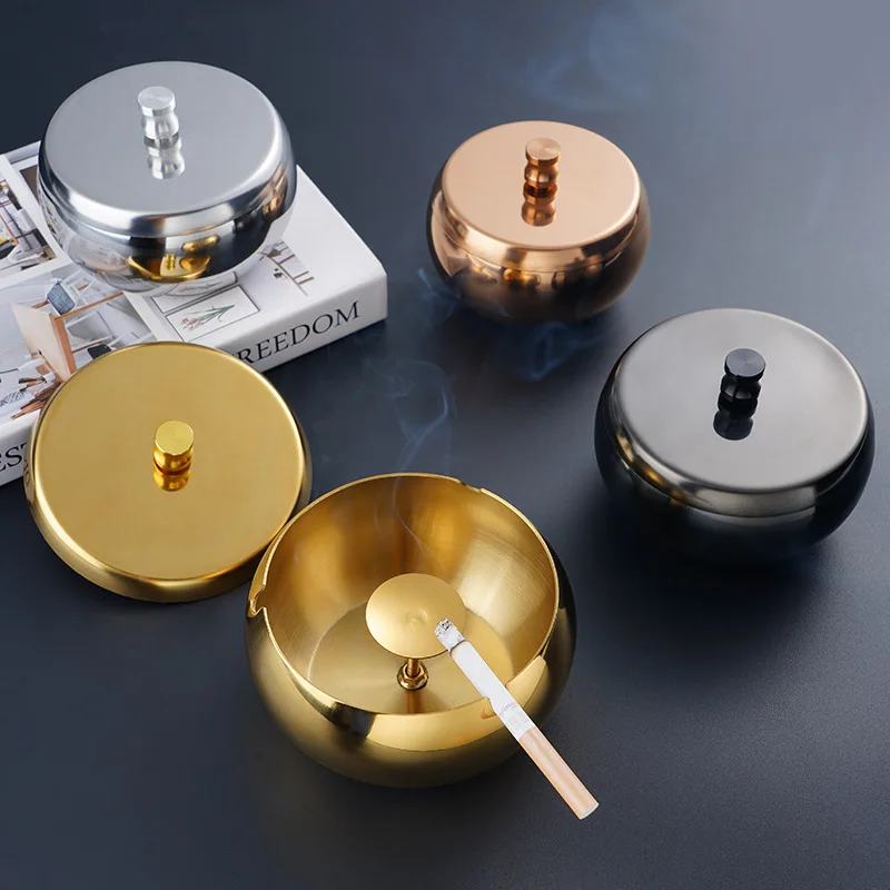 Electroplating Color Plated Ashtray Cover Luxury Style Stainless Steel Windproof Smokeless Ash tray Living Room Office
