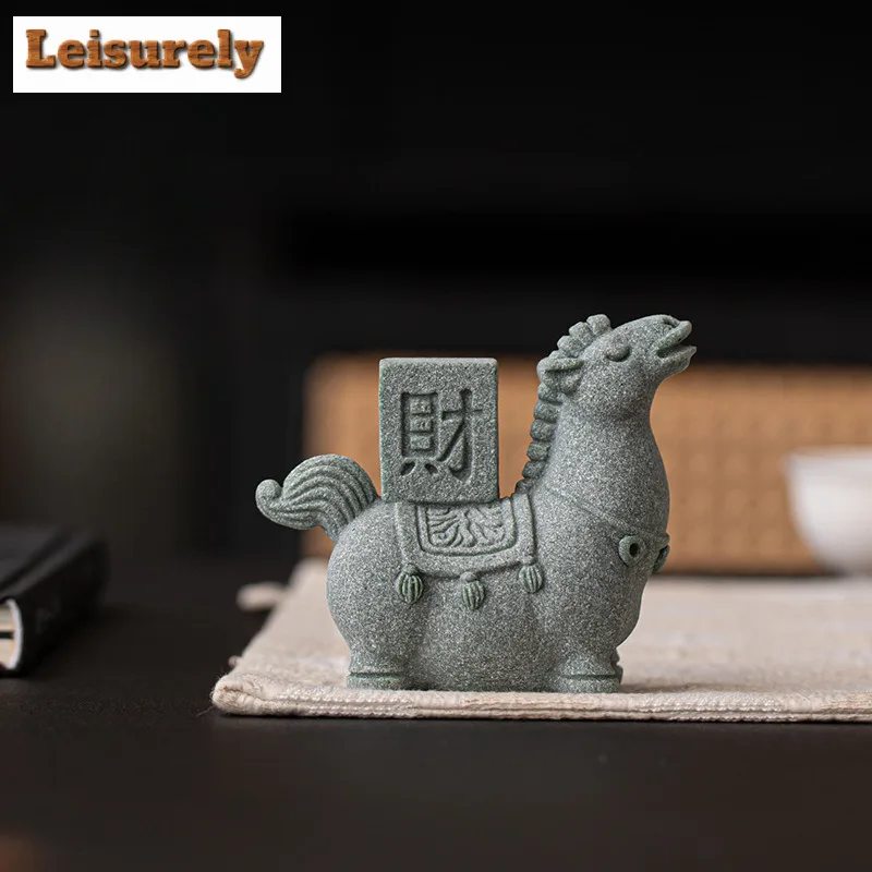 Creative Auspicious Wealth Green Sandstone Tea Pet Aesthetic Fish Tank Landscaping Tea Figurine Play Toys Tea Statue Ornaments