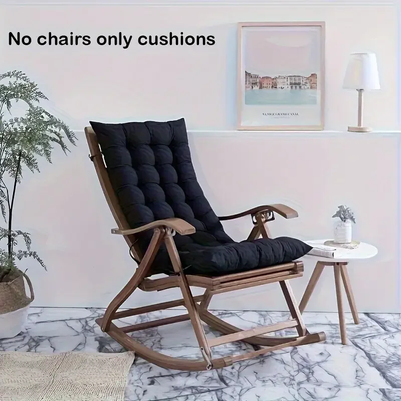 Thick Wicker Rocking Chair Pad with Elastic Band - All-in-One Black & Gray Cushion for Rocking Chairs, Dining Chairs, Armchairs