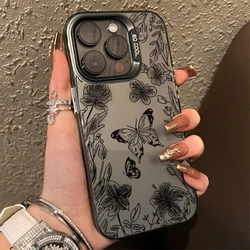 Black Butterfly Flowers Electroplate IMD Phone Case - RedmiNote12ProPlus5G (1)