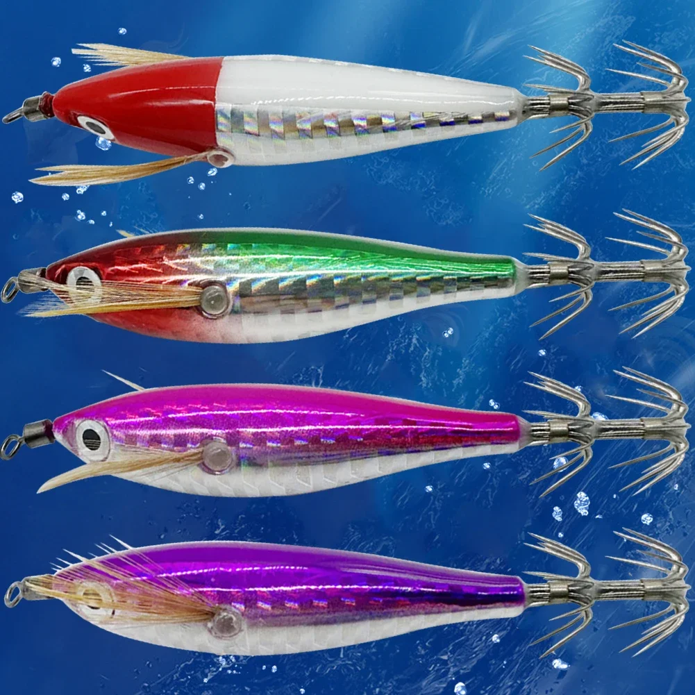 3/2/1PCS 5,5g Laser Leuchtende Schwimmende Horizontale Holz Garnelen Egi Locken Tintenfisch Jigging Garnelen Haken Octopus tintenfisch Angeln Köder – Detail 4