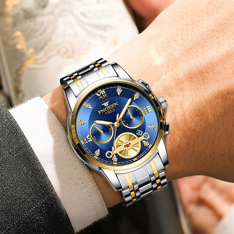 FNGEEN Men’s Watches Top Luxury Brand Fashion Quartz Men Watch Waterproof Gold Steel Business Wristwatch Reloj Hombre 4567 5