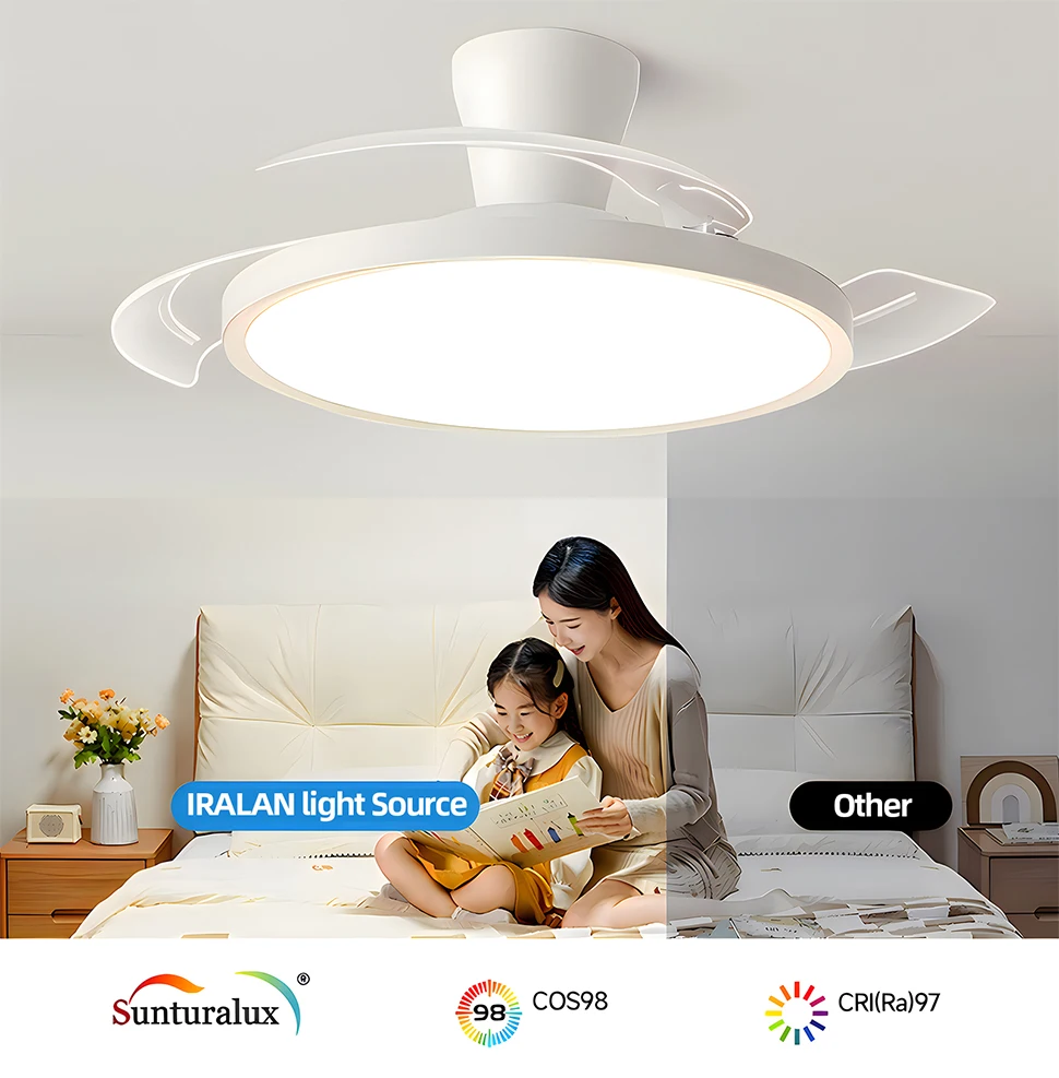 Silent Ceiling Fan Light for Bedroom Decorative Lighting Lamp Air Invisible Blade Retractable Smart Ceiling Fan with Light