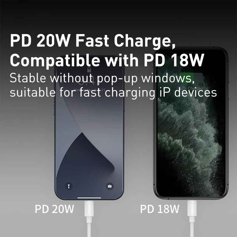 Baseus USB نوع C PD 20 واط كابل آيفون SE 11 برو X...