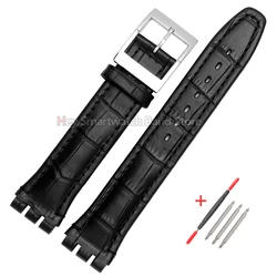 Premium Genuine Cowhide Leather Watch Band - Sweatproof Strap - 17mm (Black)