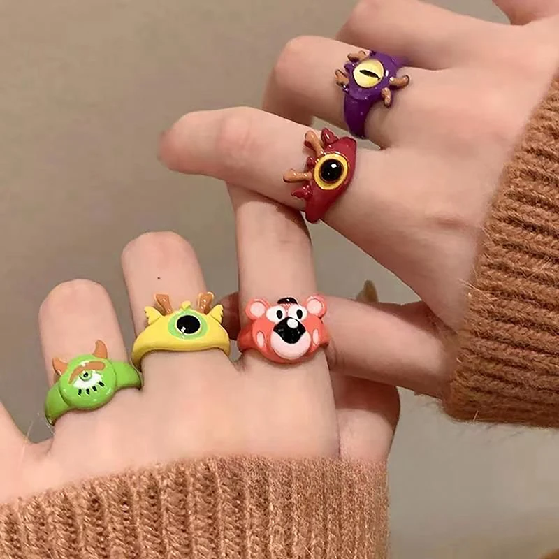 Fashion Cartoon One Eyed Monster Dragon Shape Rings Bestfriend Women Jewelry Party Accessries Gift