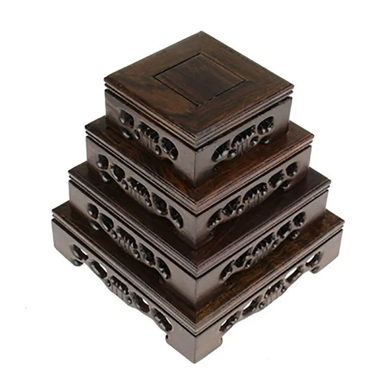 Redwood Carved Ornamental Ornamental Stone Base, Jade Seals, Solid Wood, Square Stone Base, Wooden Pallet