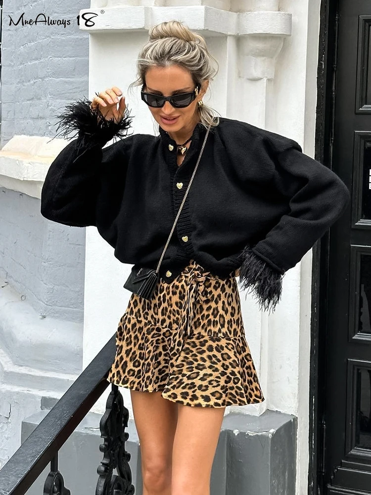 

Mnealways18 Leopard Print Pant Skirts Women Street Style 2024 Lace-Up A-Line Mini Culottes Mid Waist Office Ladies Shorts Skirts