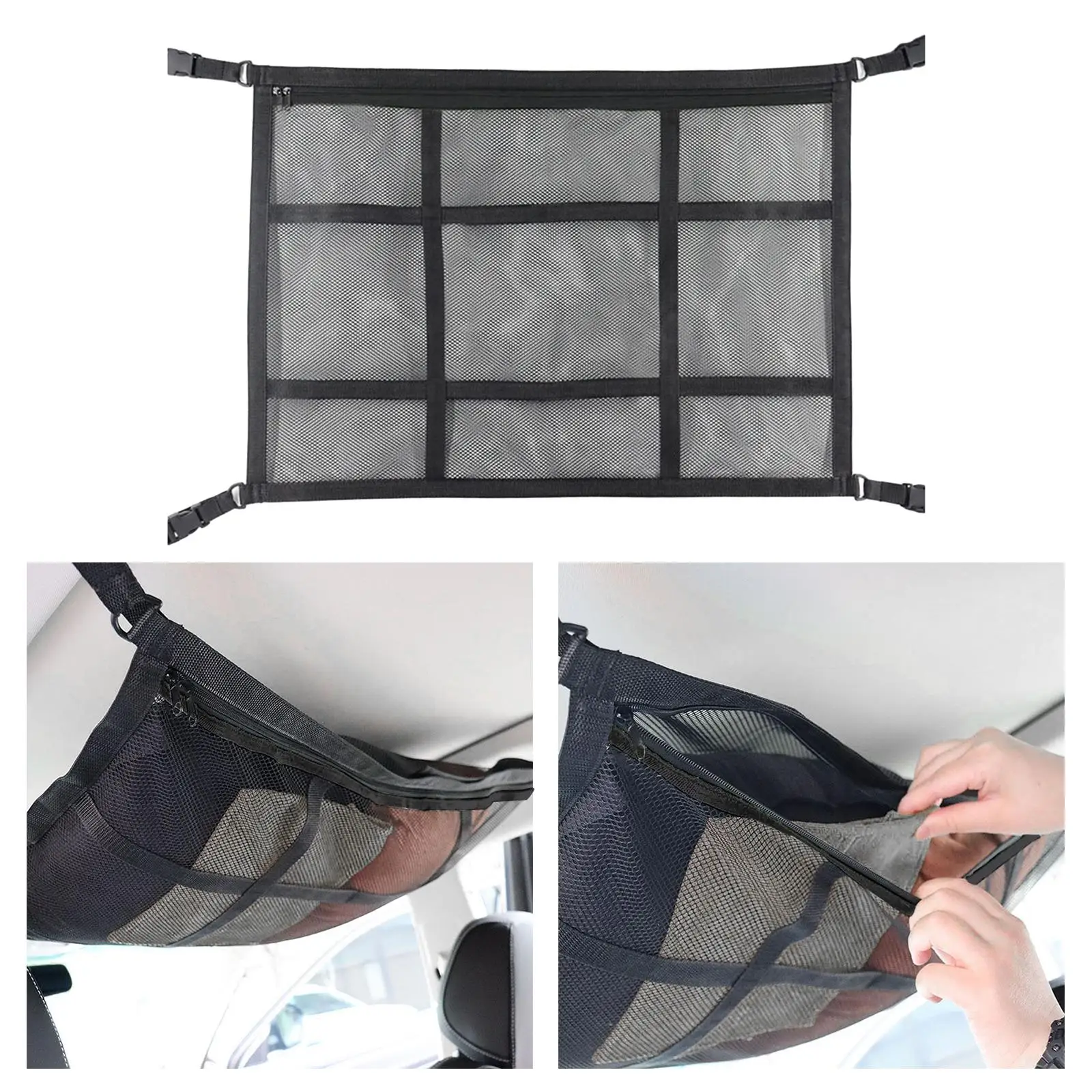 Car Ceiling Cargo Net Pocket Storing Tents Quilts Toys Sundries Droop Less Universal for Long Road Trip SUV Camping Travel