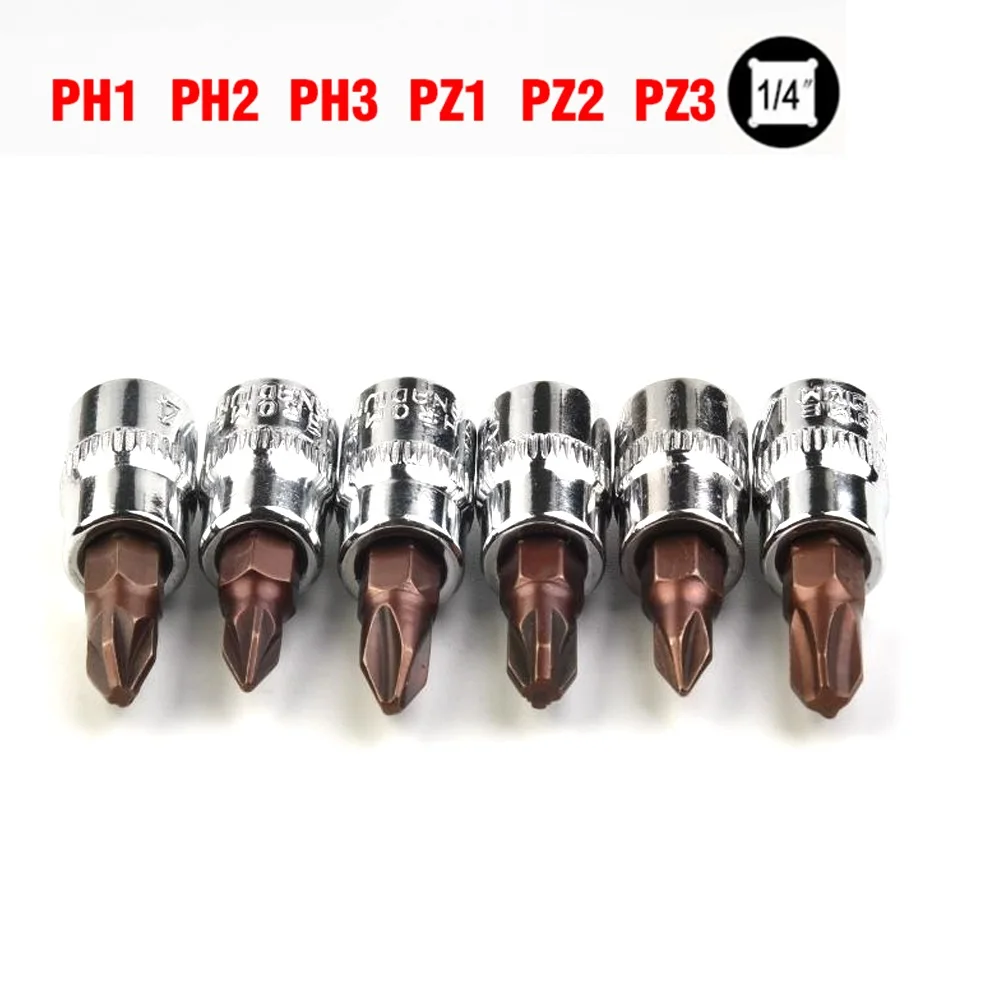 6 stücke 1/4 Zoll Stick Kreuz Buchse Bit Set PH1 PH2 PH3 PZ1 PZ2 PZ3 Schraubendreher-bits Chrom Vanadium stahl Schlüssel Hand Werkzeug – Detail 10