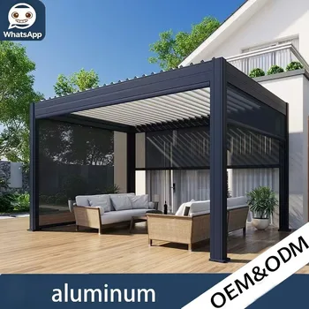 Gazebo di Lusso per Balcone Esterno, Pergola in Lega di Alluminio Personalizzabile con Tetto a Lamelle Regolabili, Impermeabile, Antivento, con Illuminazione LED