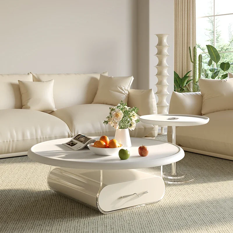 New Cream Light Retro Coffee Tables Simple Light Luxury Round Living Room Center Table Acrylic Shop Office Muebles Furniture