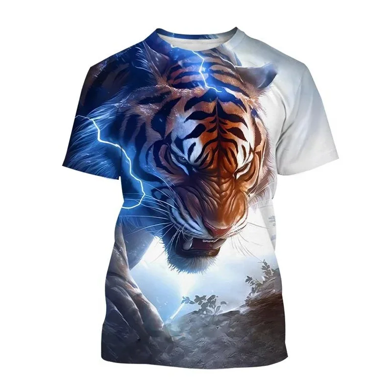 

Summer New Fashion Animal Tiger Pattern 3Dt Shirt Personality Casual Street Style Printed T-shirt Round Neck Short Sleeve Top