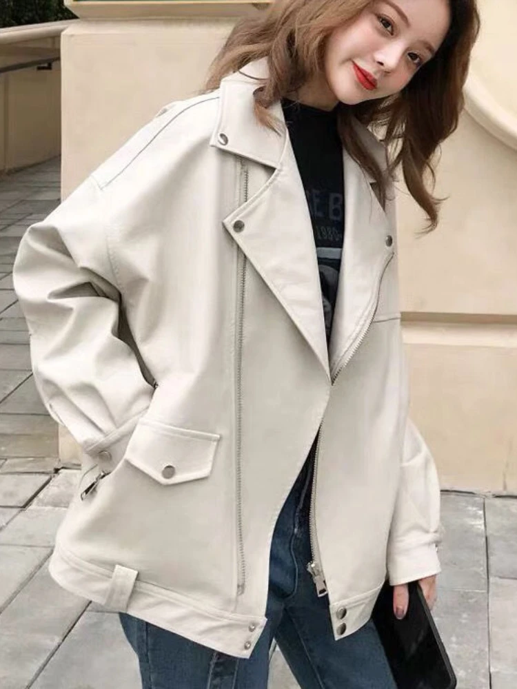 

Leather Jacket for Women Autumn Winter Thickened Clothing New Loose Cardigan PU Jacket Warm Fashion Outifits Long Sleeve Tops