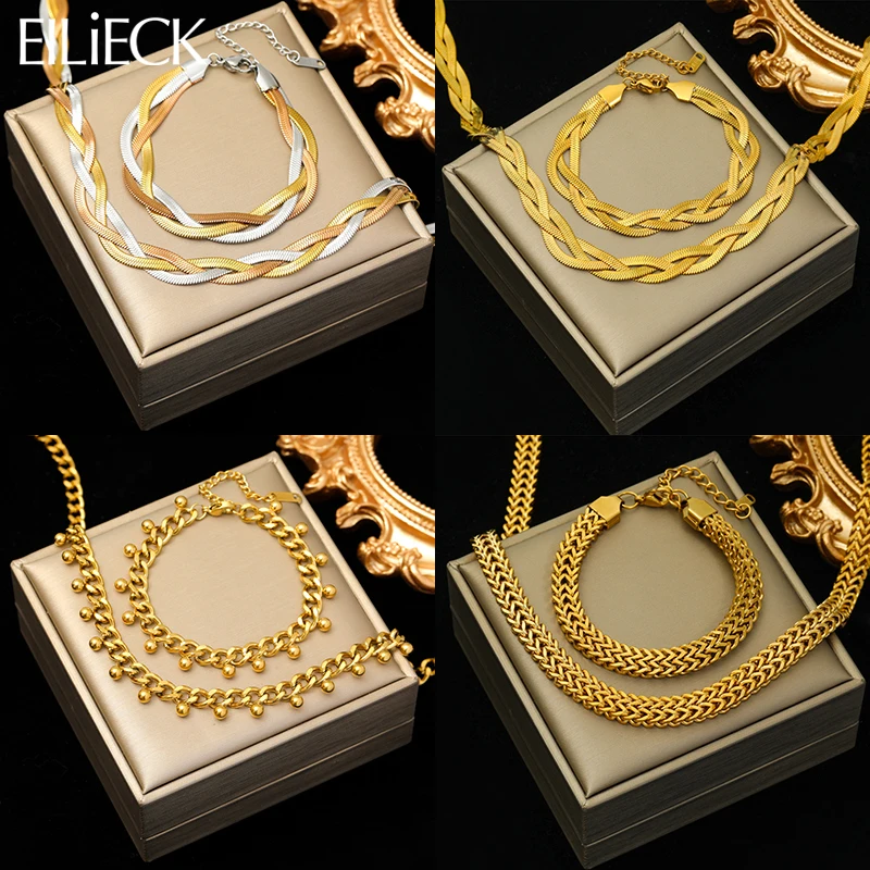 EILIECK 316L Stainless Steel Chains Necklace Bracelet for Women Fashion