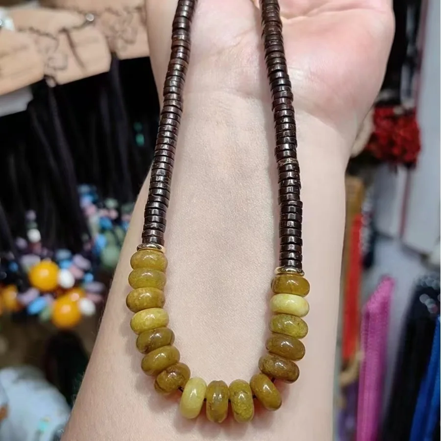 アンティークビーズ瑪瑙ネックレス 新しい2024グラスコーラルメノウストーンレトロジョーカーココナッツ