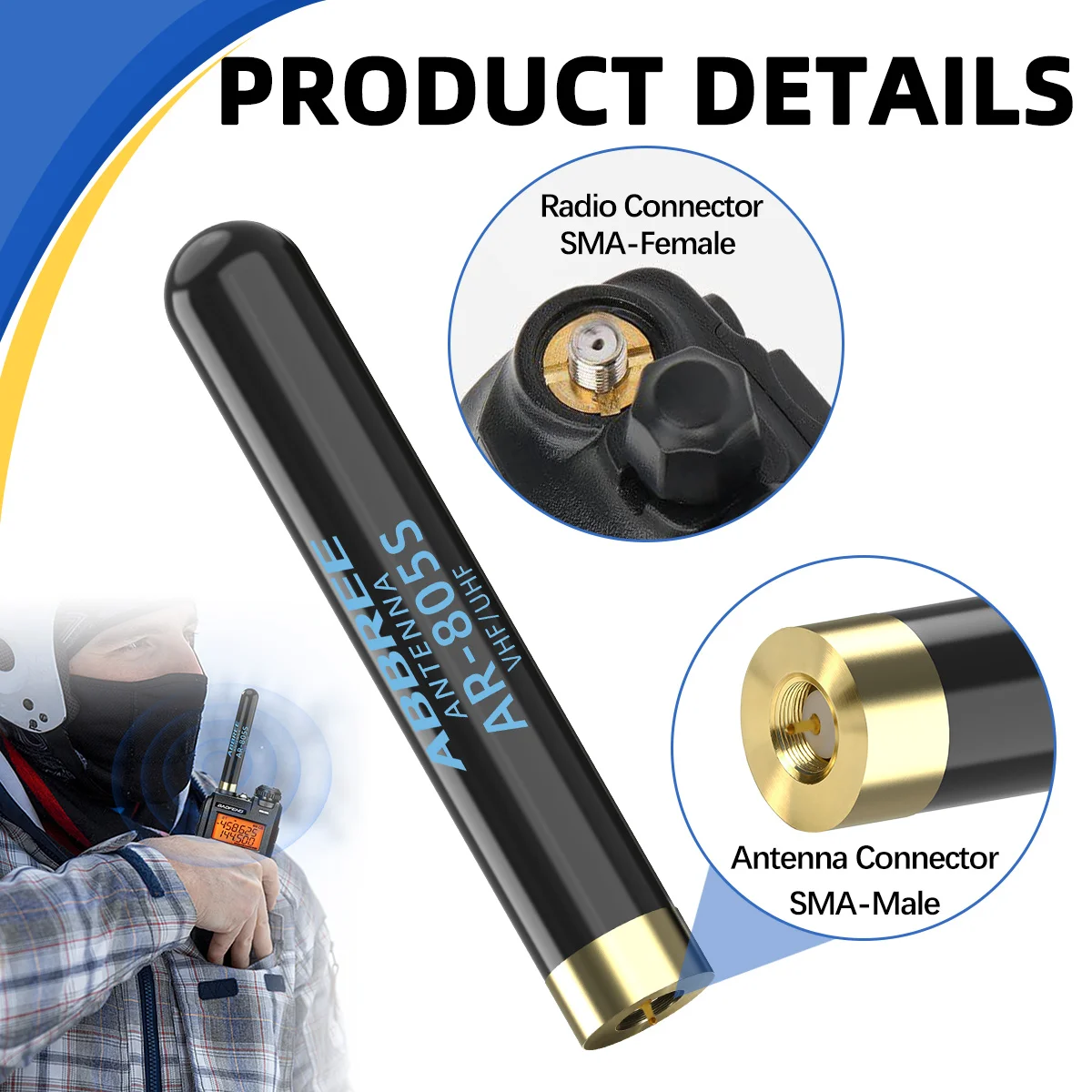 ABBREE AR-805 Plus 워키 토키 안테나 Retevis RT1 RT3S RT3 RT8 RT81 TYT MD-380/UV8000D 라디오용 고이득 SMA-남성 듀얼 밴드