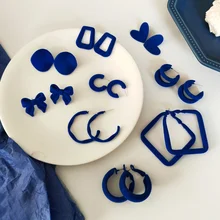 

Mihan S925 needle Trendy Jewelry Blue Flocking Earrings Popular Design Round Square Bowknot Heart Earrings For Girl Lady Gifts