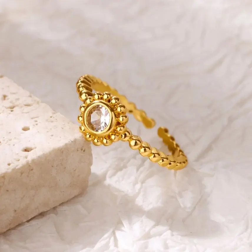 Zircon Geometric Rings for Women Gold Color Adjustable