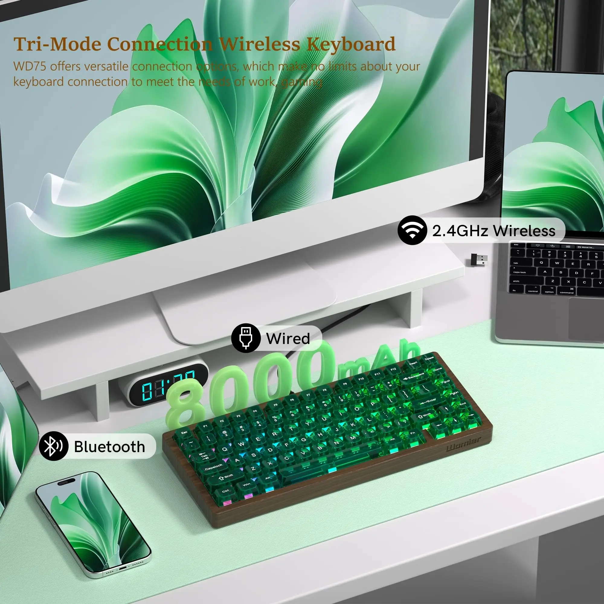 Womier ワイヤレスキーボード QMK/VIA WD75 ウッドゲーミング