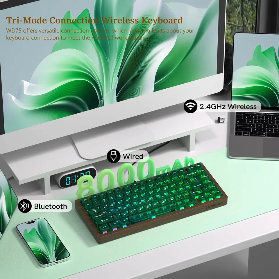 Womier ワイヤレスキーボード QMK/VIA WD75 ウッドゲーミング