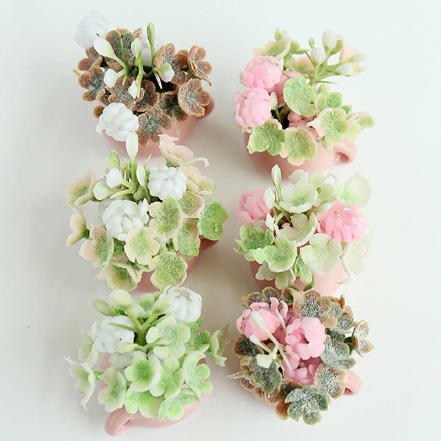 6 Hydrangea Clay Flowers Plants Dollhouse Artificial Flower Miniature Home  Decor