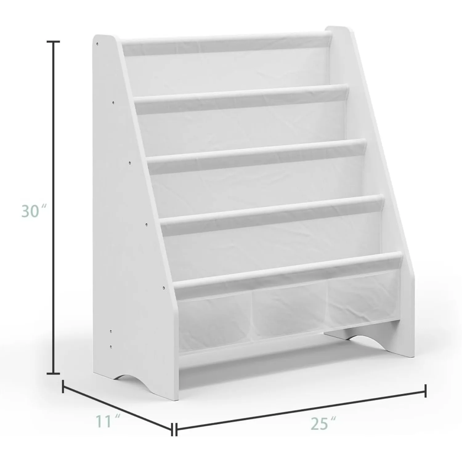 Sturdy Kids Bookshelf for Kids Room with Tear-Proof Oxford Sling, Ideal Height for Quick Book Access, White/Wood Texture 2