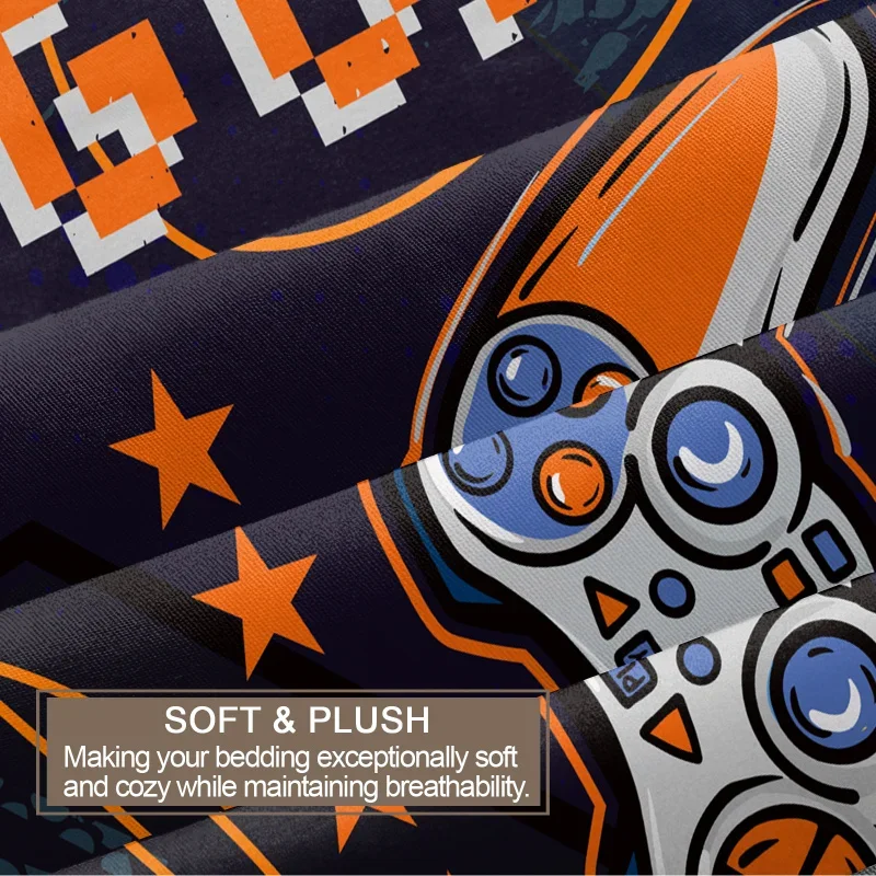 Gamepad Printed Bedding Soft and Cozy Duvet Cover and Pillowcases Room Decorating Set for Video Game Lovers for All Seasons