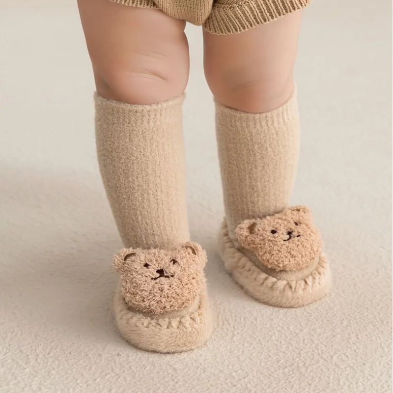 Leather Baby Shoes Velvet Warm First Walking Socks