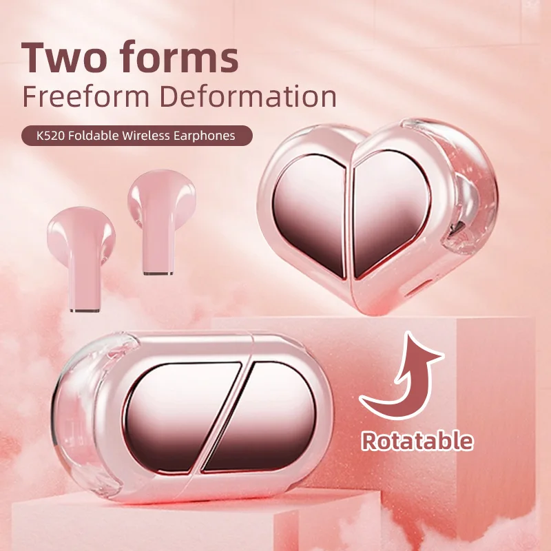 Low Latency Headphones NEW Wireless Stereo Earbuds Earphone For Phone Tablet K520 Rotatable Love Heart Shaped Charging Case Gift