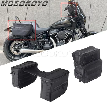 Borse con manico per borsa con barra a T per manubrio da viaggio stile club + borsa laterale essenziale per Harley Dyna Street Bob FXBB Softail Sportster