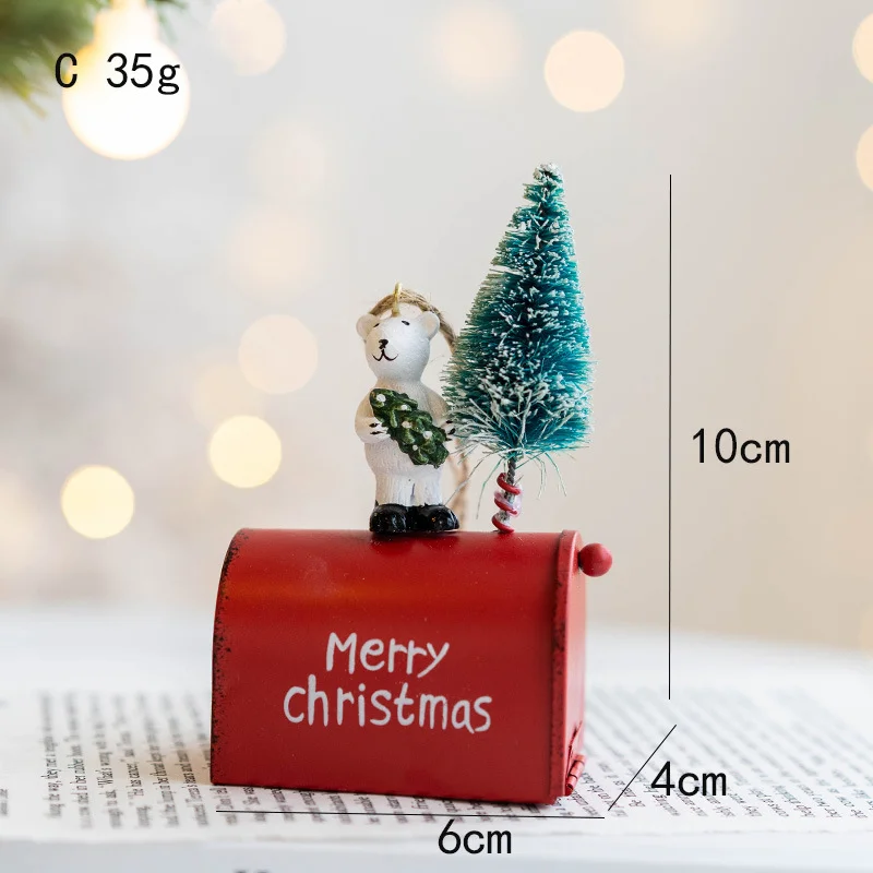 Adorno colgante de buzón de metal rojo de hierro para árbol de Navidad, cartas para Papá Noel, decoración navideña para el hogar