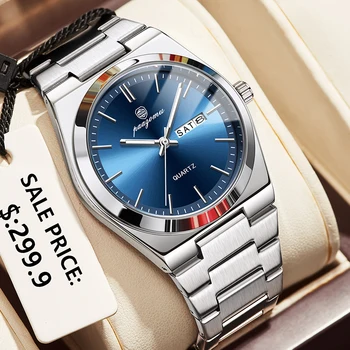 PENGAGAR luxe Quartz homme montre-bracelet Sport hommes montres étanche lumineux Date semaine acier inoxydable montre pour hommes mâle Reloj + boîte 1