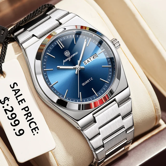 PENGAGAR luxe Quartz homme montre-bracelet Sport hommes montres étanche lumineux Date semaine acier inoxydable montre pour hommes mâle Reloj + boîte 1