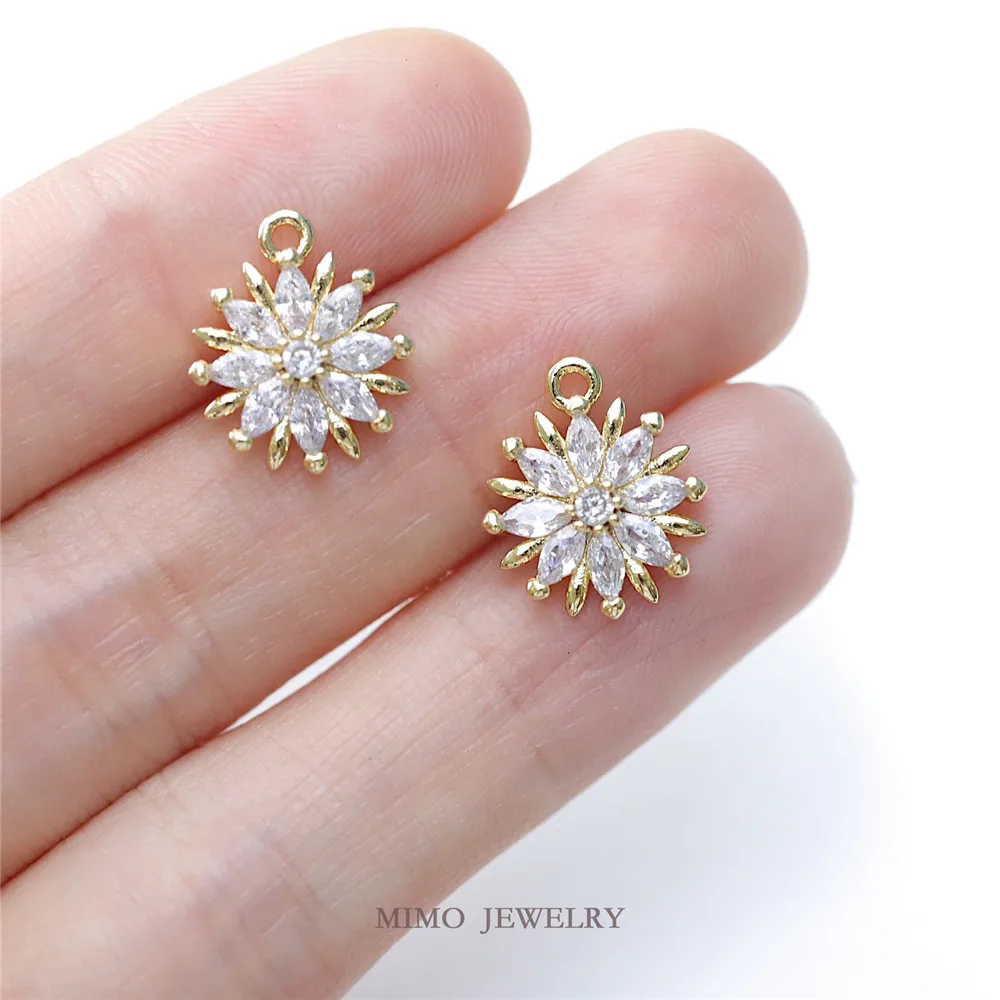 Zircon Sunflower Pendant Flowers Charm Pendants 14K Real Gold Plated Brass Jewelry Making Supplies Diy Accessories M-378 10pcs set bow jewelry boxes earrings bracelet necklace jewelry organizer gift packaging supplies watch box 9x7x5 5cm wholesale