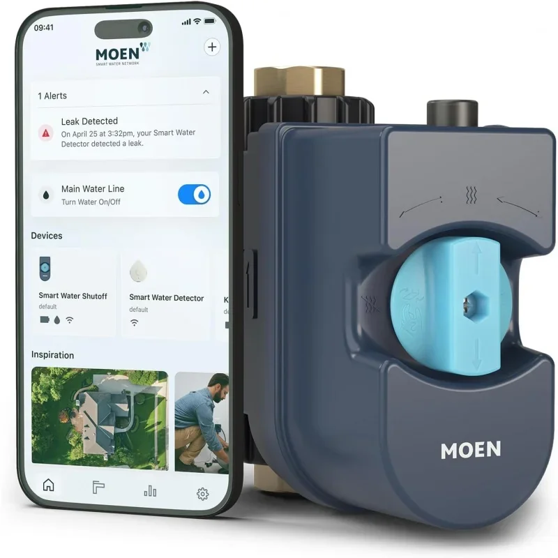 

Смарт-монитор воды Moen 900-001 Flo и автоматический датчик отключения, Wi-Fi детектор утечки воды для трубы диаметром 3/4 дюйма