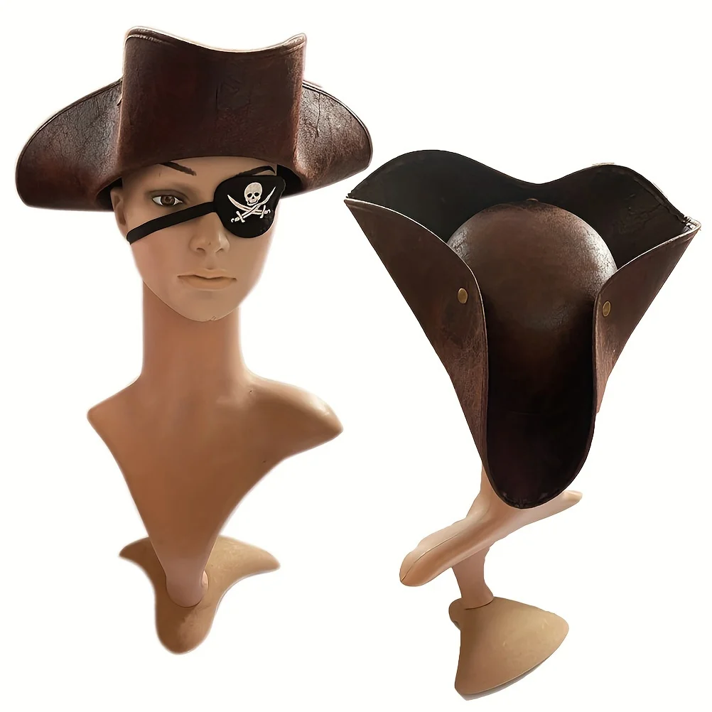 Adult Pirate Hat-unisexes leather tricorn hat for pirate themed costumes for Christmas,Halloween celebrations cosplay hat,cosplay prop accessories