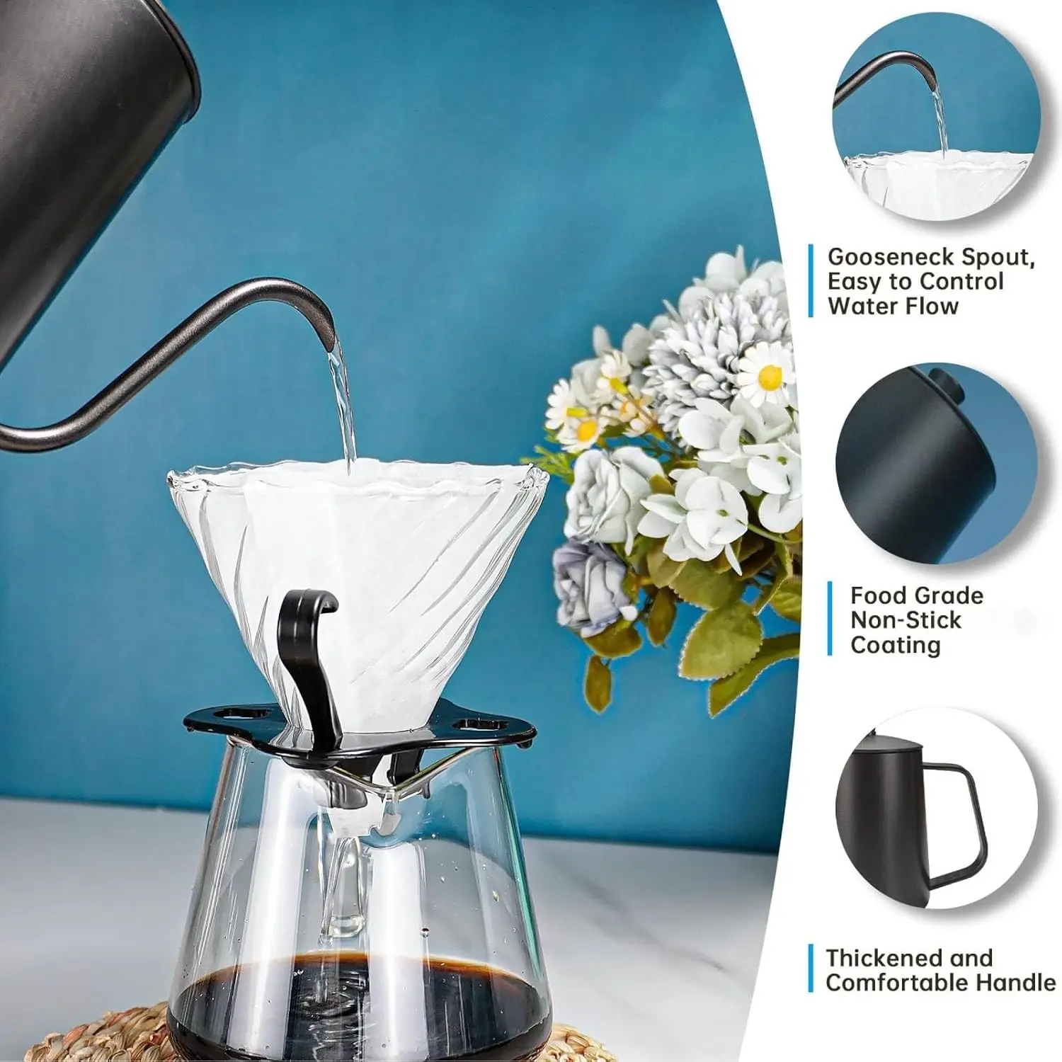 Pour Over coffee kettle Stainless Steel Gooseneck Spout Pour Over Coffee Kettle Long Narrow Drip Spout Tea Pots