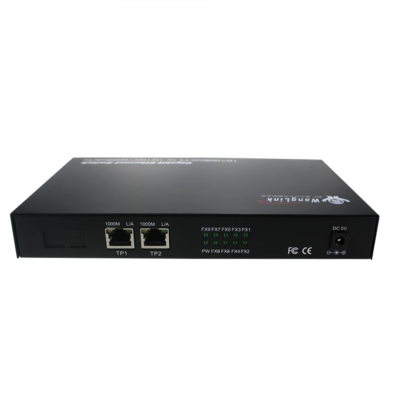 Wanglink Gigabit 1000Base T/SX/LX Ethernet 8 Port fiber 2 RJ45 Single Fiber Single Mode Ethernet Fiber