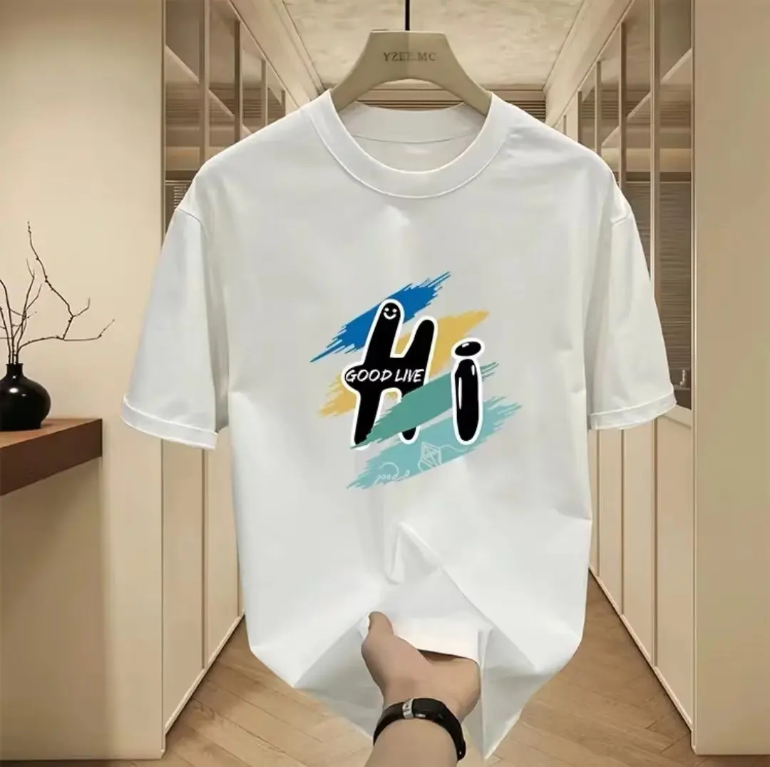 

Oversized T-shirt For Men Men's Cotton Alphabet Smooth Graphic Short Sleeve Tee Y2k Tops Harajuku Streetwear 90s Black Horgada