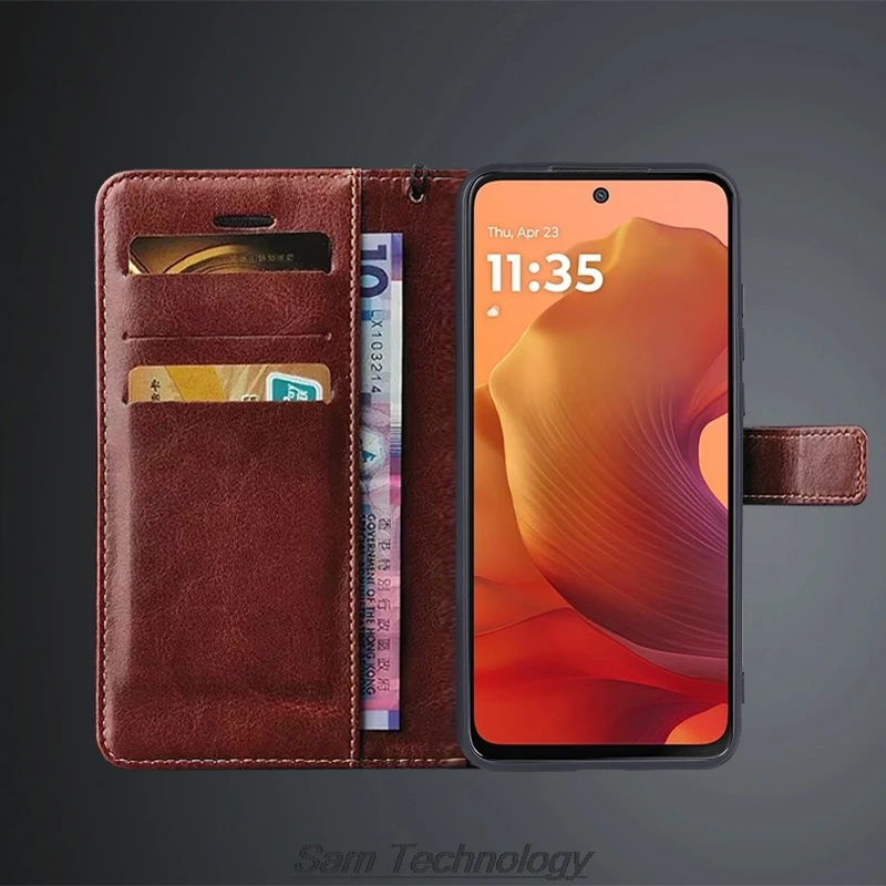 Premium PU Leather Flip Wallet Card Holder Case - Retro Business Cover