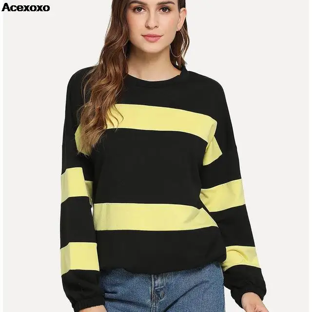 

New autumn/winter bold striped contrasting long-sleeved tops