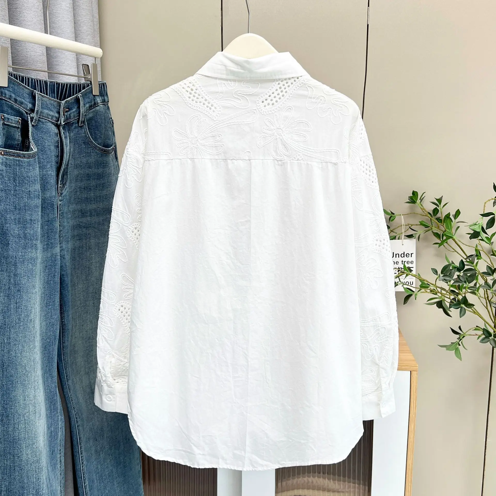 Plus Size Women's Blouses 2025 Autumn New Fashion Hollowed Out Patchwork Long Sleeved Shirt Hong Kong-style Casual Tops 9089