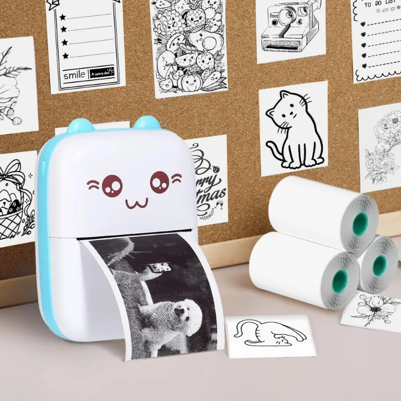 Mini Thermal Printer Stickers for Pictures,DIY,Mini Inkless Thermal Sticker Printer, 57 X 30mm，Black on White for Christmas Tape